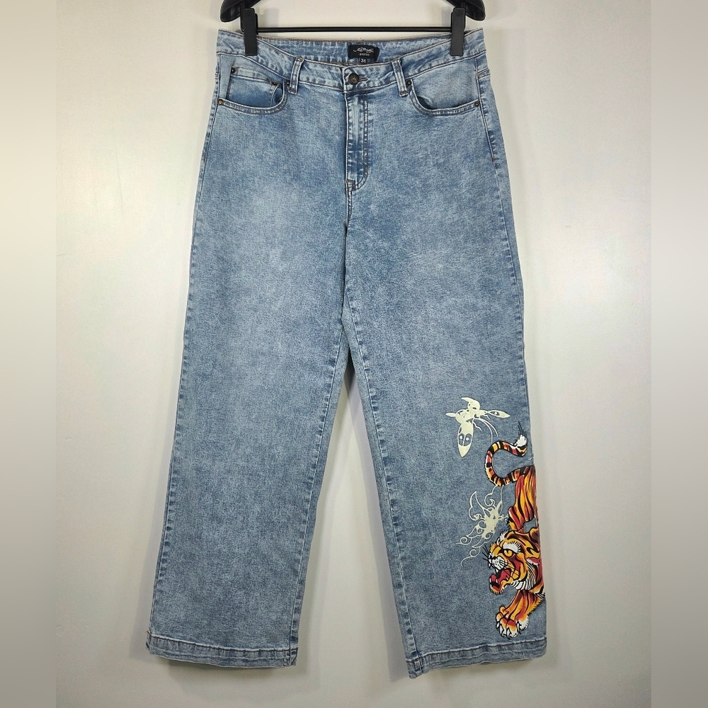Y2K STYLE ED HARDY CRAWLING TIGER JEANS.